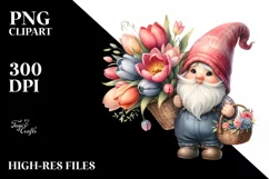 Cute Gnome with Tulip Bouquet | Sublimation | Clipart Product Image 1