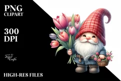 Cute Gnome with Tulip Bouquet | Sublimation | Clipart Product Image 3