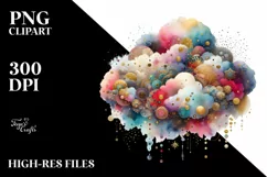 Colorful Watercolor Cloud with Foil | Sublimation Clipart Product Image 1