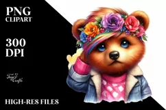 Funny Bear Posing with Floral Wreath PNG Product Image 3