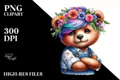 Funny Bear Posing with Floral Wreath PNG Product Image 1