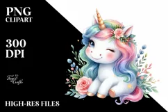 Colorful Winking Unicorn PNG Product Image 1