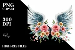 Watercolor Angel Wings with Flowers | Sublimation Clipart Product Image 1