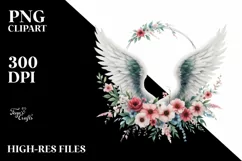 Watercolor Angel Wings with Flowers | Sublimation Clipart Product Image 1