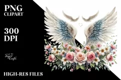 Watercolor Angel Wings with Flowers | Sublimation Clipart Product Image 3