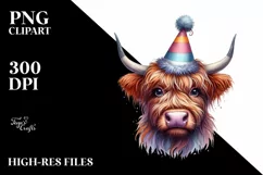 Highland Cow Party Hat Sublimation Clipart Product Image 3