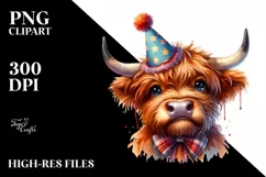 Highland Cow Party Hat Sublimation Clipart Product Image 3