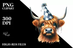Watercolor Highland Cow Party Hat | Sublimation | Clipart Product Image 3