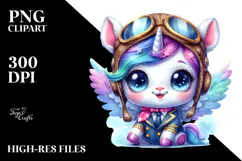 Smiling Unicorn in Aviator Suit PNG Product Image 2