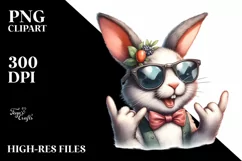 Cute Rabbit Portrait Doing Rocker Sign | Watercolor Clipart Product Image 1