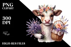 Detailed Boho Baby Cow Basket | Sublimation | Clipart Product Image 3