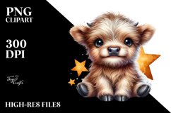 Cute Watercolor Small Baby Highland Cow | Clipart Product Image 1
