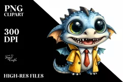 Watercolor Baby Dragon Dressed with Funny Big Teeth Product Image 3