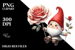 Cute Small Gnome Holding Large Rose PNG Product Image 1