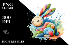 Colorful Wooden Bunny, PNG Product Image 2