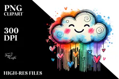Colorful Smiling Cloud with Hearts PNG Product Image 2