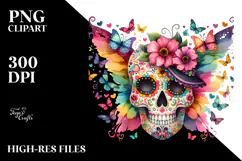 Colorful Half Butterfly Skull Painting, PNG Product Image 2