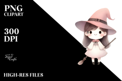 Simplistic Cute Witch Watercolor PNG Product Image 2