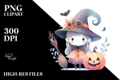 Simplistic Cute Witch Watercolor PNG Product Image 2