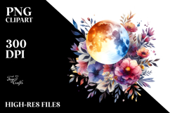 Vibrant Abstract Moon with Flowers | Sublimation | Clipart Product Image 2