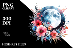 Vibrant Watercolor Abstract Moon | Sublimation | Clipart Product Image 2