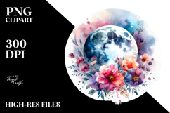 Vibrant Moon with Flowers | Clipart Product Image 2
