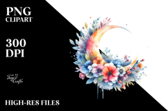 Vibrant Watercolor Abstract Moon | Sublimation | Clipart Product Image 2