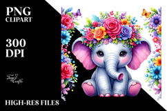 Vibrant Elephant Flower Crown Clipart Product Image 2