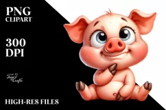 Funny Baby Pig Sitting Clipart Product Image 3