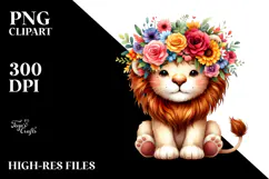 Cartoon Lion Flower Crown Clipart Product Image 2