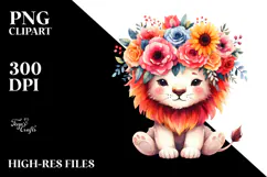 Cartoon Lion Flower Crown Clipart Product Image 2