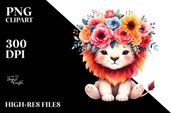 Cartoon Lion Flower Crown Clipart Product Image 2