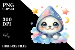 Cute Colorful Baby Hooded Seal in Stars Clouds Product Image 3