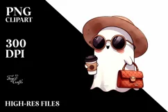 Retro Cute Ghost with Sunglasses and Purse, PNG Product Image 1