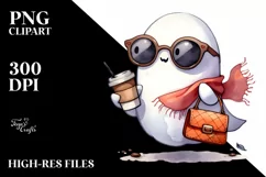 Retro Cute Ghost with Sunglasses and Purse, PNG Product Image 1