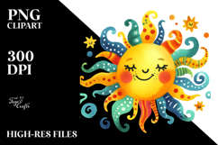 Smiling Colorful Watercolor Sun PNG Product Image 2