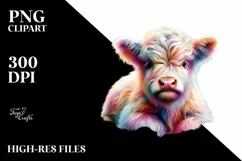 Highland Cow with Abstract Background, PNG Product Image 1