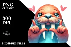 Whimsical Walrus Doing Love Sign | Watercolor Clipart Product Image 3