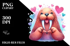Whimsical Walrus Doing Love Sign | Watercolor Clipart Product Image 3