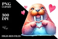 Whimsical Walrus Doing Love Sign | Watercolor Clipart Product Image 1