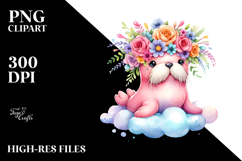 Cute Baby Walrus with Flower Crown PNG Product Image 2