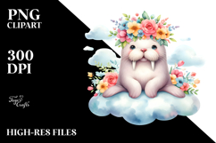 Cute Baby Walrus with Flower Crown PNG Product Image 2