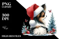 Watercolor Papillon with Santa Hat, Transparent PNG Product Image 2