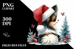 Watercolor Papillon with Santa Hat, Transparent PNG Product Image 3