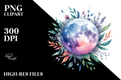 Watercolor Moon with Foliage | Clipart Product Image 2