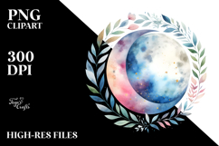 Watercolor Moon with Foliage | Clipart Product Image 2