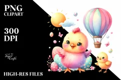 Cute Baby Chicken with Hot Air Balloon Clipart Product Image 3