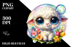 Resting Cute Baby Lamb in Soap Bubble, Vibrant PNG Product Image 2