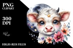 Smiling Highland Cow with Cosmos Product Image 2