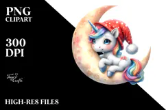 Baby Unicorn on the Moon Clipart Product Image 2